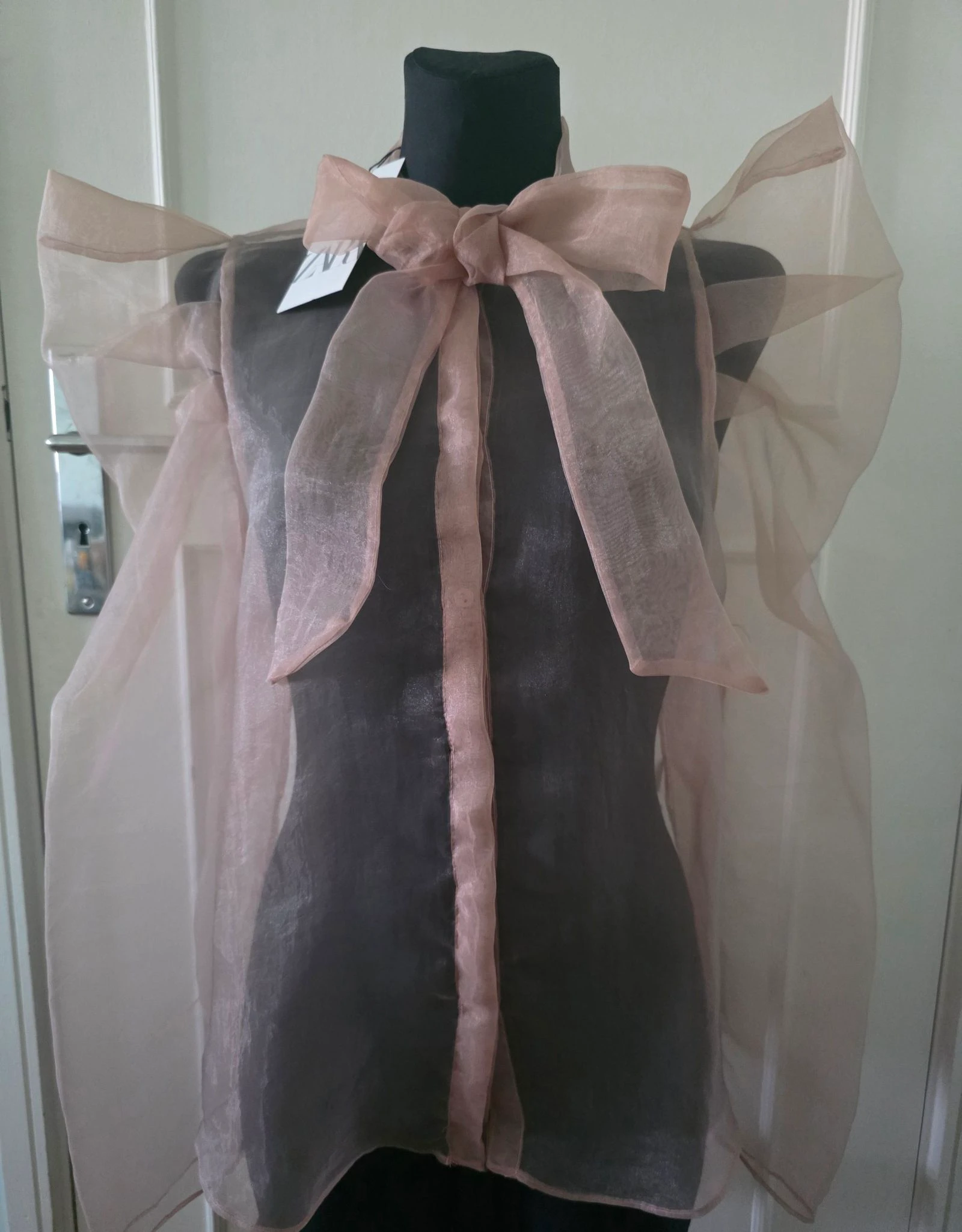 Blusa Organza Rosa Laço Nova | Zara | T.XL